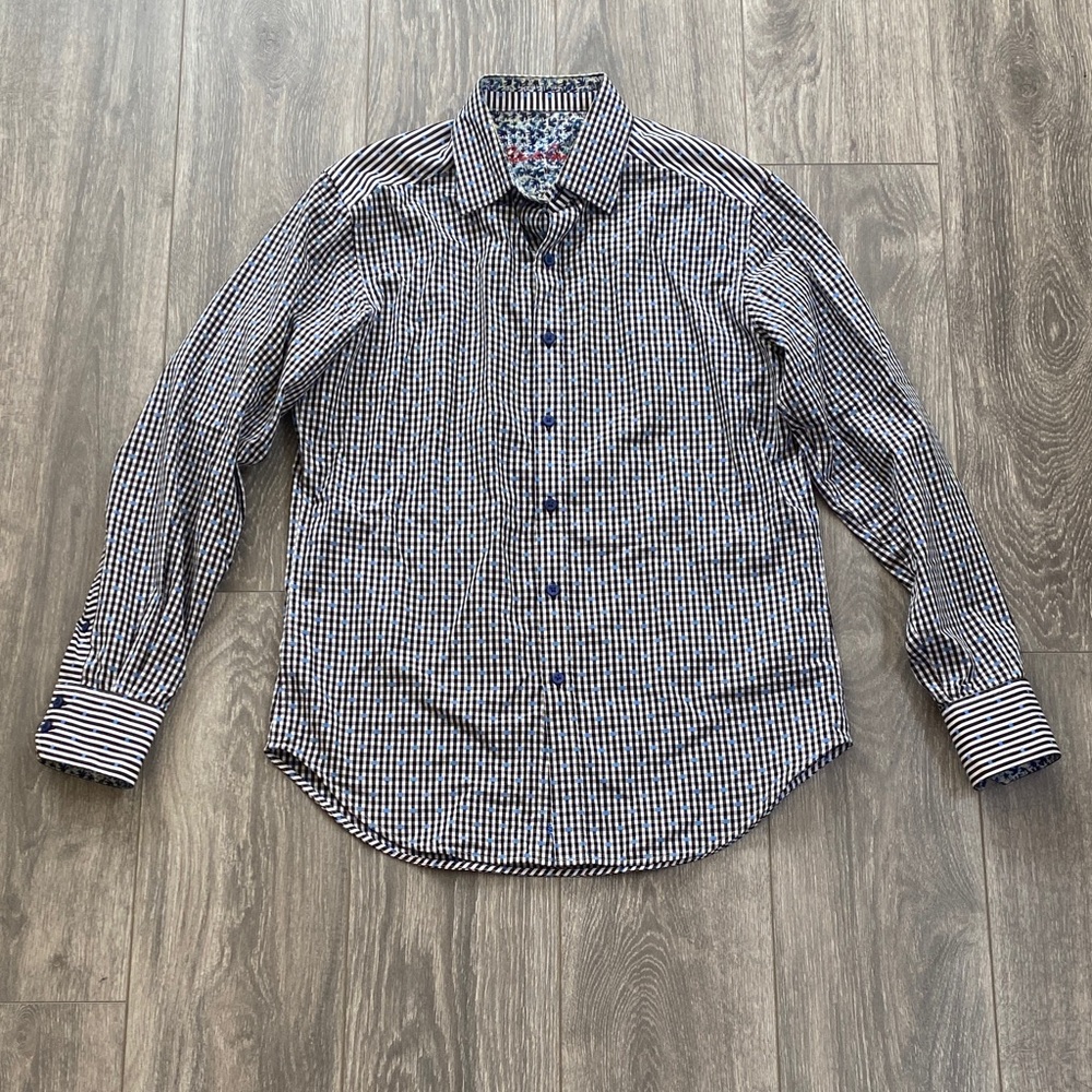 Robert Graham - 100% Cotton Black/White/Blue Gingham Button Down Shirt - Size S